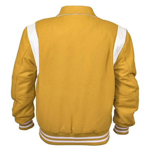 Veste universitaire jaune pour homme, col rabattu, mélange de laine, style Letterman, cuir véritable, vintage, pour l'hiver - Product Image 2