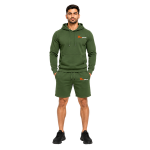 Conjunto de Sudadera con Capucha y Pantalones Cortos para Hombre, Verde, Algodón, Felpa Francesa, Informal, Deportivo, para Entrenamiento, Ropa de Verano - Product Image 1