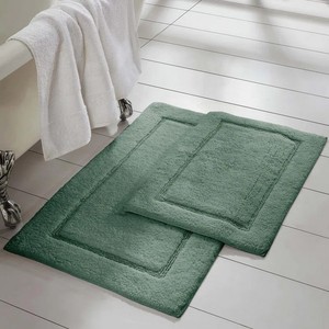 Ensemble de tapis de bain en coton vert, 2 pièces, rectangulaires, à poils touffus, antidérapants, style classique, pour usage domestique - Product Image 1
