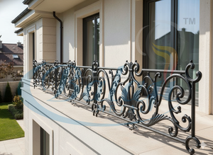 Modern Paris Cast Iron Balcony Railing Panel Frameless <b>Adjustable</b> Grey Highly Polished Finish UV Protected Water Resistant Rust - Product Image 4