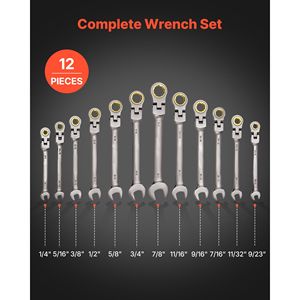 Juego de Llaves de Trinquete Flexibles SAE de 12 Piezas, 72 Dientes, Acero CV, Llave Combinada Flexible con Trinquete - Product Image 2