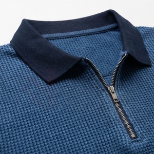 Men's Navy <b>Blue</b> Short Sleeve <b>Polo</b> <b>Shirt</b> Knitted Zipper Casual Solid Design Regular Fit - Product Image 4
