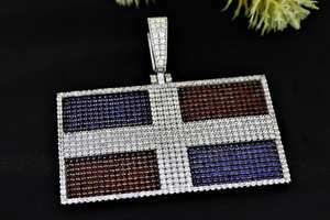 Pendentif pour homme en argent sterling 925 avec drapeau de la République dominicaine en moissanite, style hip-hop luxueux, certifié GCI & IDGL - Product Image 6
