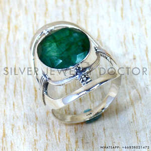 Bagues en argent sterling 925 avec émeraude, grande bague en cabochon, pierres précieuses faites à la main, prix de gros, bagues et bijoux en argent - Product Image 2