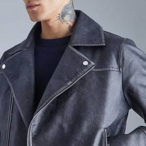 Veste en cuir véritable pour homme, col rabattu, fermeture éclair, coupe ajustée, vêtement d'automne, veste en cuir pour homme - Product Image 6