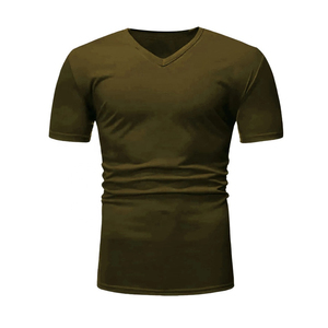 Camiseta de Punto Sólida con Cuello en V Transpirable, 100% Algodón de Alta Calidad, Corte Regular para Hombre, Diseño de Logotipo Personalizado - Product Image 3