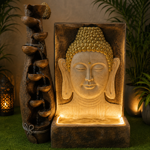 Fuente de Agua de Buda de Lujo para Jardín |   Estatua de Buda Independiente de FRP de 3 Pies con Iluminación LED y Cascada |   Fuente de Meditación Zen - Product Image 6