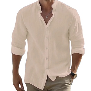 <b>Men's</b> Long-Sleeved Cotton/Polyester Anti-Wrinkle Quick Dry Summer Beach Style <b>Shirts</b> Solid Color Casual Versatile <b>Shirt</b> - Product Image 4