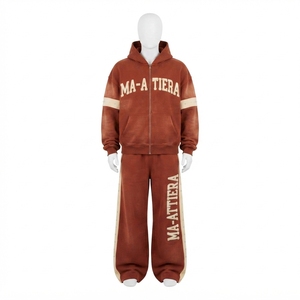 Custom <b>Oversized</b> Washed Zip Up Hoodie and Baggy <b>Sweatpants</b> Two Piece Tracksuit Set - Product Image 3