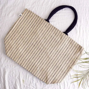 Bolso de Mano de Yute Ecológico Unisex, Bolso de Hombro Tipo Messenger a Rayas, Bolso de Compras Reutilizable para Mujer - Product Image 1