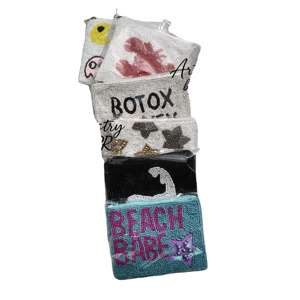 Porte-monnaie en coton brodé à la main avec des perles, motifs assortis, pochette à fermeture éclair, accessoire de mode, usage quotidien, cadeau personnalisé, vente en gros - Product Image 1