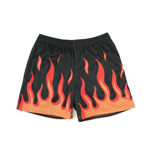 Shorts de course pour hommes de qualité supérieure, imprimés flamme, en mesh respirant, shorts de fitness d'été, OEM ODM en gros - Product Image 1