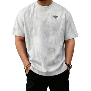Camiseta de manga corta para hombre, oversize, 100% algodón, con lavado ácido, cuello redondo, estilo hip hop, casual, streetwear, con detalle de costura de paneles, venta al por mayor - Product Image 1