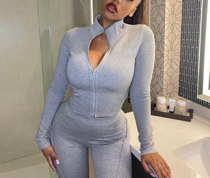 Fitness <b>Yoga</b> Set Crop <b>Jacket</b> Top Jogging Two Piece Set Women Clothing Fitness Zip Sets Plus Size Custom Tracksuits for Women - Product Image 2