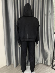 En gros, Ensemble sweat à capuche et pantalon de survêtement pour homme, uni, délavé à l'acide, coupe évasée, style vintage, 100% Coton, Anti-bactérien, Coupe-vent, Respirant, Hiver - Product Image 3