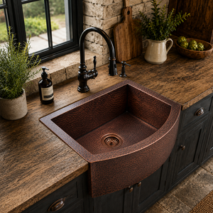 Handmade Hammered Copper Farmhouse <b>Kitchen</b> Sink <b>Apron</b> Front Single Bowl Copper Sink Undermount Luxury Bar Prep Wash Basin - Product Image 4