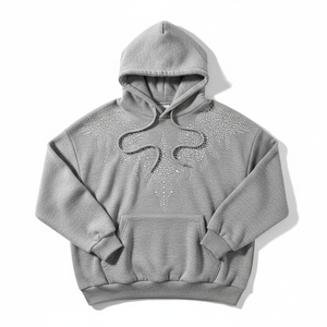 Nouveau design – Sweat à capuche tricoté décontracté pour homme avec strass, 100 % coton, écologique, avec poche, poids lourd, le plus vendu - Product Image 1