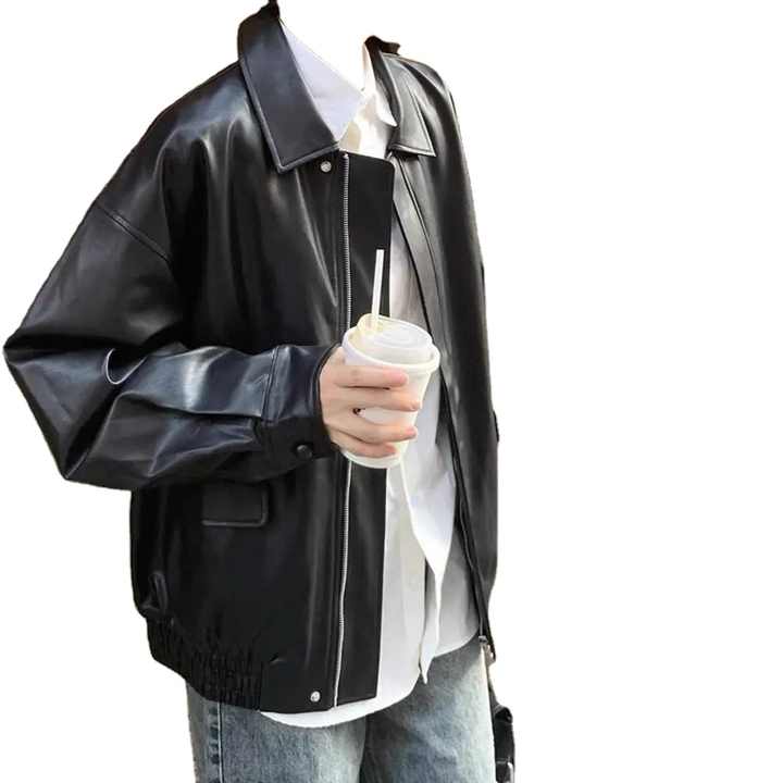 Women Faux Leather Jacket Retro Motorcycle Coat With Smooth Faux Leather Turn-down Collar Zip-up Design for Women Long Sleeves