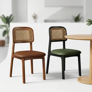 Wooden Modern Wooden Restaurant <b>Chairs</b> with <b>Cane</b> Backrest Padded Seat for Cafe Living Room Kitchen and Home Use - Product Image 4
