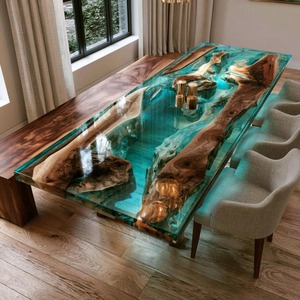 Table en bois et résine époxy faite à la main, table rivière haut de gamme à bord naturel pour mobilier de maison moderne et export en gros - Product Image 3