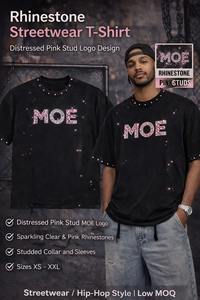 T-shirt de luxe personnalisé en strass noir 100% coton, chemises pour hommes scintillantes, col rond, streetwear d'été, tee-shirt en cristal brillant, design OEM - Product Image 2