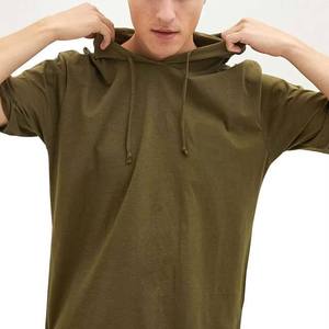เสื้อยืดแขนสั้นมีฮู้ดสีเขียวมะกอกสำหรับผู้ชาย ทรงโอเวอร์ไซส์ สไตล์ลำลอง สีพื้น ผ้าถักเนื้อฝ้าย ระบายอากาศได้ดี เหมาะสำหรับฤดูร้อน - Product Image 4
