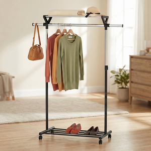 Modern Freestanding Steel Coat Rack With Shelf And <b>Hat</b> Rack For Bedroom Storage - Product Image 2