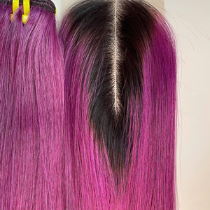 Bone Straight Purple Bundles Par con cierre de raíz oscura Cabello humano real vietnamita Calidad de cabello virgen Super Double Drawn - Product Image 4