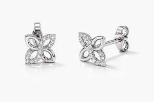 Élégantes boucles d'oreilles clous en or massif 14 carats ou en argent avec diamants de laboratoire, motif pétale floral, délicates fleurs, pour tous les jours - Product Image 2