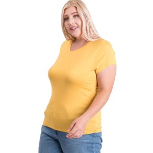 Camiseta de Algodón de Alta Calidad para Mujer, Talla Grande, Cuello en V, Manga Corta, Color Amarillo, Estilo Casual, Corte Regular - Product Image 4