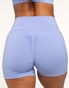 Shorts pour femmes bleus personnalisés taille haute, respirants, anti-transpiration, pour fitness et entraînement, de haute qualité, avec effet froncé - Product Image 1