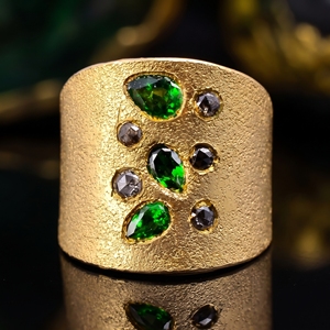 925 Sterling Silver Gold Plated Green Tourmaline and Diamond Cocktail <b>Ring</b> Handmade Luxury Gemstone <b>Statement</b> <b>Ring</b> for Women - Product Image 4