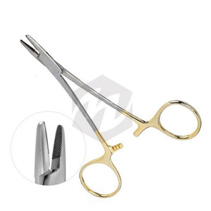 Portaagujas Baumgartner de 14 cm, Acero Inoxidable de Grado Quirúrgico, Carburo de Tungsteno, Mango Antideslizante Chapado en Oro, Instrumentos Médicos - Product Image 2