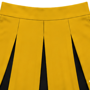 Ensemble d'uniforme de cheerleading jaune doré, noir et blanc, avec crop top sans manches à col en V et jupe plissée, pour spectacle de danse et équipe de cheerleading - Product Image 6