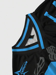 Maillot de football surdimensionné personnalisé noir et bleu en maille, imprimé papillon, streetwear unisexe, t-shirt de sport, vente en gros OEM - Product Image 4