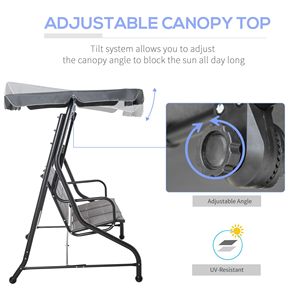 Sedia a dondolo impermeabile da esterno con seduta imbottita e tettuccio regolabile per il comfort in giardino - Product Image 4