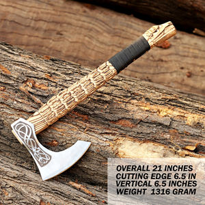 Hacha Tomahawk Forjada a Mano Estilo Vikingo de Acero al Carbono de Grado Industrial con Cuchilla Barbuda, Funda de Cuero y Madera de Fresno Personalizada OEM - Product Image 2