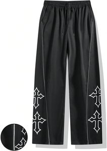 Nouveau style tendance 2026 : Pantalon de survêtement classique pour homme, imprimé étoiles sur le bas, doublé, taille élastique épaisse, couleur unie - Product Image 2