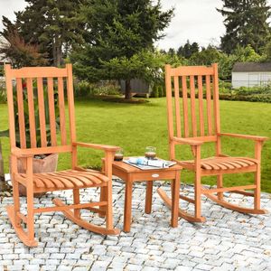 Set da Giardino in Eucalipto a 3 Pezzi con Sedia a Dondolo e Tavolino da Caffè - Product Image 1