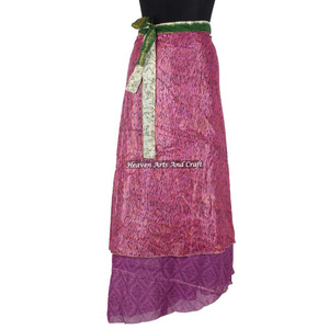 Indian Vintage 2 Layer <b>Magic</b> Hippie Sari Silk Wrap Skirts for <b>Beach</b> Wear 2 Layer Reversible <b>Magic</b> Silk Saris Wrap Long Skirt - Product Image 3