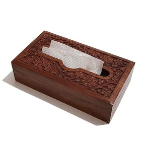 Boîte à mouchoirs en bois de noyer sculpté - Motif Art Déco - Vente en gros - Product Image 1