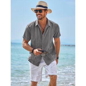 2025 hommes Guayabera chemises 100% coton demi manches boutonné décontracté lin cubain pour plage été ODM approvisionnement - Product Image 2