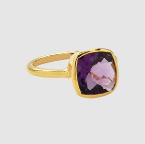 Handmade <b>Cushion</b> Shape Amethyst 10 MM Gemstone Women <b>Ring</b> - Fashion Gold Plated <b>Rings</b> - Wholesale Bulk Price <b>Ring</b> - Product Image 1