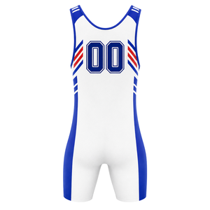 <b>Men</b> White Blue Sublimated <b>Wrestling</b> <b>Singlet</b> Polyester Athletic Sports Uniform Sleeveless <b>Wrestling</b> Apparel Training Match - Product Image 3