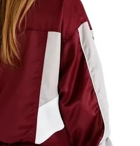 Conjunto Deportivo de 2 Piezas para Mujer, Color Granate, Estilo Bloques de Color, Chaqueta Cortavientos y Pantalones Largos Holgados con Bolsillos, para Todas las Temporadas - Product Image 2