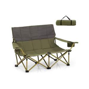Green Oversized Folding Loveseat Camping <b>Chair</b> with Cup Holders & Thick Padding for Outdoor Camping Furniture - Product Image 1