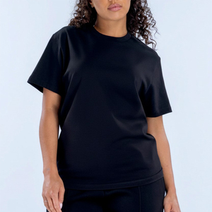 T-shirt à manches courtes noir pour femme, logo personnalisé, haute qualité, vente en gros, jersey uni, respirant, à séchage rapide, pour le printemps et l'été - Product Image 1