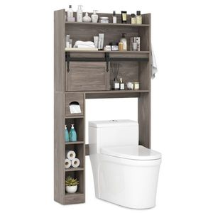 Mobile Bagno Grigio dal Design Moderno, Armadietto Contenitore in Legno Massello e MDF per Camera da Letto, Cucina, Magazzino, Hotel, Finitura Verniciata - Product Image 2