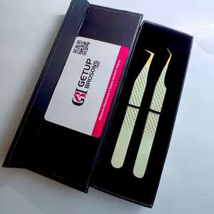 Pince à épiler professionnelle GETUP BROSONS IMPEX en acier inoxydable, antistatique, antimagnétique, durable, à pointe de 45 degrés / à angle de 90 degrés, pour cils, 10 mm - Product Image 2