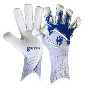 Gants de gardien de but de football en tricot blanc et bleu, design personnalisé, qualité supérieure, sangle élastique allemande de 4 mm, caoutchouc injecté à coupe négative - Product Image 6